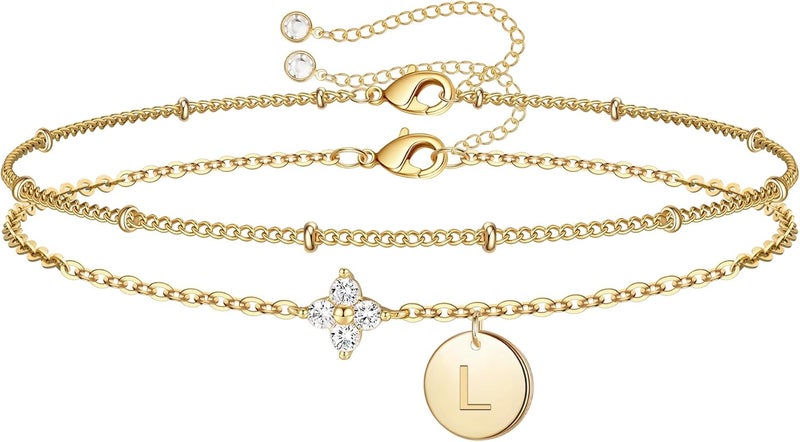 M MOOHAM Valentines Gifts for Teen Girls Women - Dainty Four Leaf Clover Bracelet for Women Trendy Personalized Initial Bracelet for Teen Girls Jewelry Valentines Gifts - Image 1